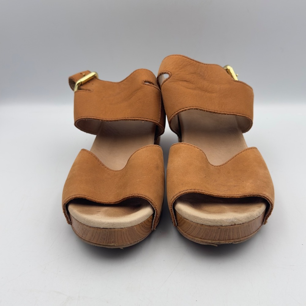 Dansko Minka Sandal Tan Leather Wood Platform Clog 38 7.5/8 Ankle Strap Boho - Picture 3 of 15